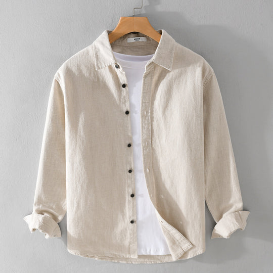 Herren Relaxed-Fit Leinenhemd mit durchgehender Knopfleiste und Hemdkragen Shop Nory
