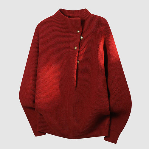 Damen Oversized Feinstrick-Pullover mit asymmetrischer Knopfleiste und Stehkragen Shop Nory