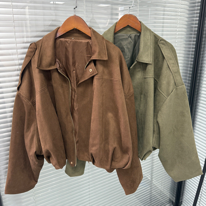 Damen Oversize-Cropped Jacke mit Balloon-Saum und Schulter-Cutouts Shop Nory