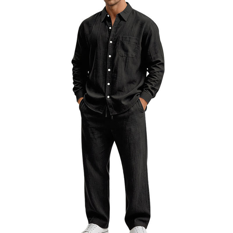 Herren Entspanntes Zweiteiliges Lounge-Set aus Strukturjersey mit Hemdkragen Shop Nory