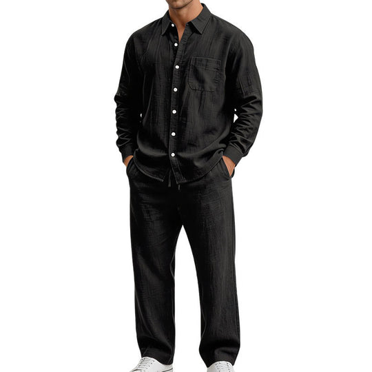 Herren Entspanntes Zweiteiliges Lounge-Set aus Strukturjersey mit Hemdkragen Shop Nory