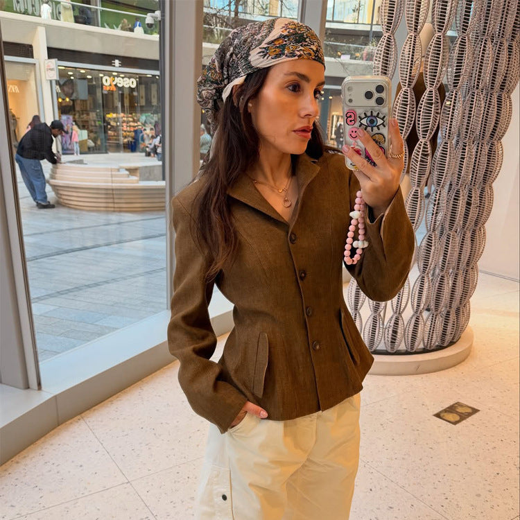 Damen Taillierter Cordblazer mit Schößchen und Pattentaschen Shop Nory