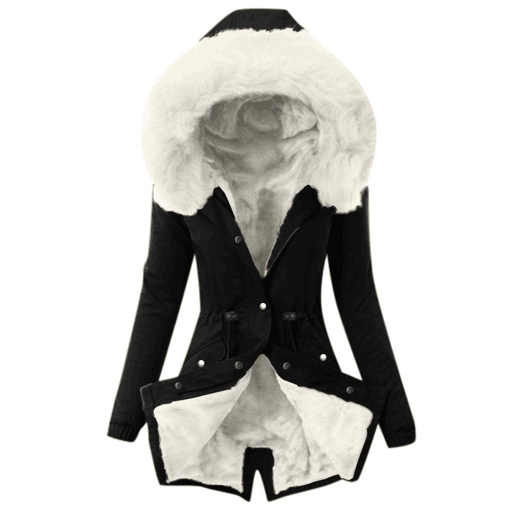 Damen Taillierter Winterparka mit kuscheligem Teddyfutter und großer Kapuze Shop Nory