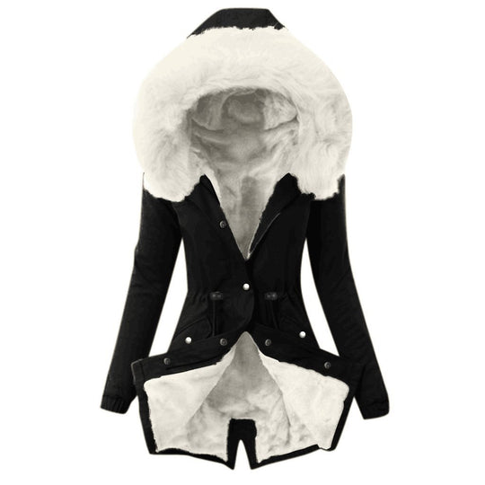 Damen Taillierter Winterparka mit kuscheligem Teddyfutter und großer Kapuze Shop Nory