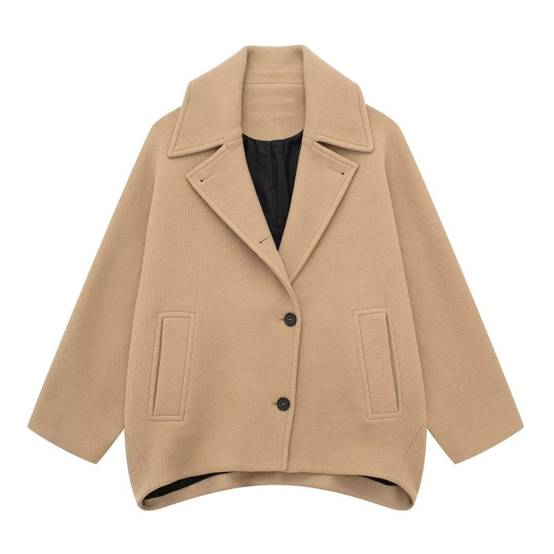 Damen Kurz geschnittener Oversize-Wollmix-Caban mit weitem Revers und kastiger Silhouette Shop Nory