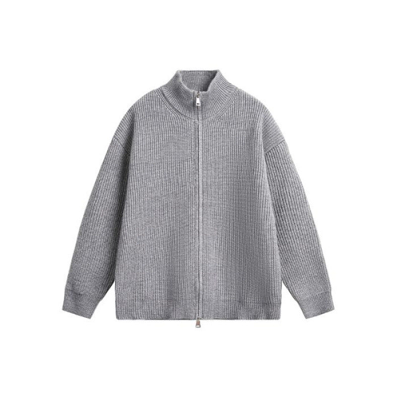 Unisex Oversized Strick-Zipjacke mit Stehkragen und Rippbündchen Shop Nory