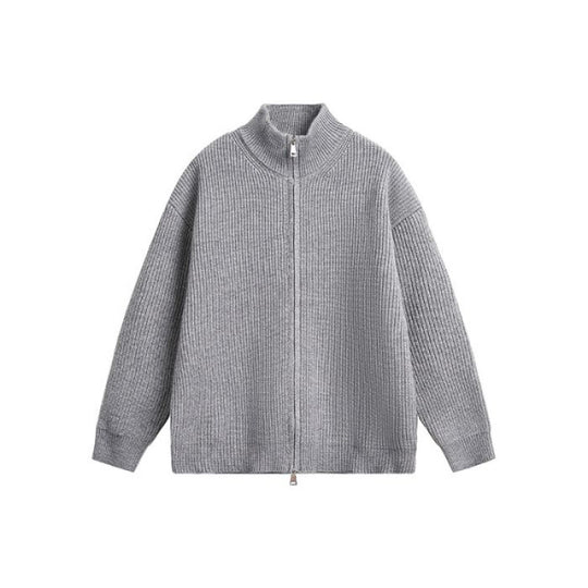 Unisex Oversized Strick-Zipjacke mit Stehkragen und Rippbündchen Shop Nory