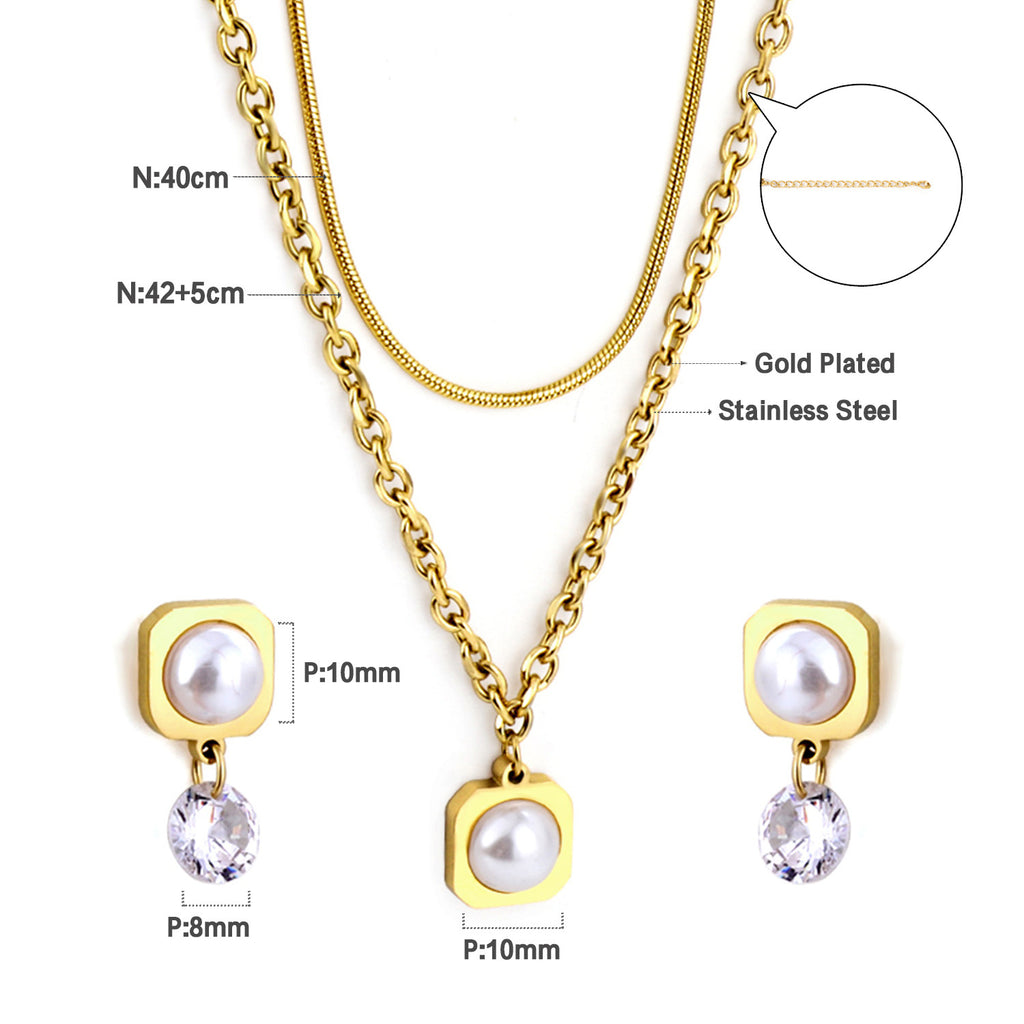 Damen Schmuckset mit modernem, eleganten Perlenanhänger und Ohrringen Shop Nory