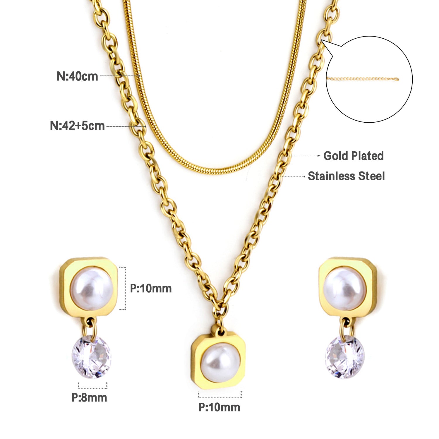 Damen Schmuckset mit modernem, eleganten Perlenanhänger und Ohrringen Shop Nory