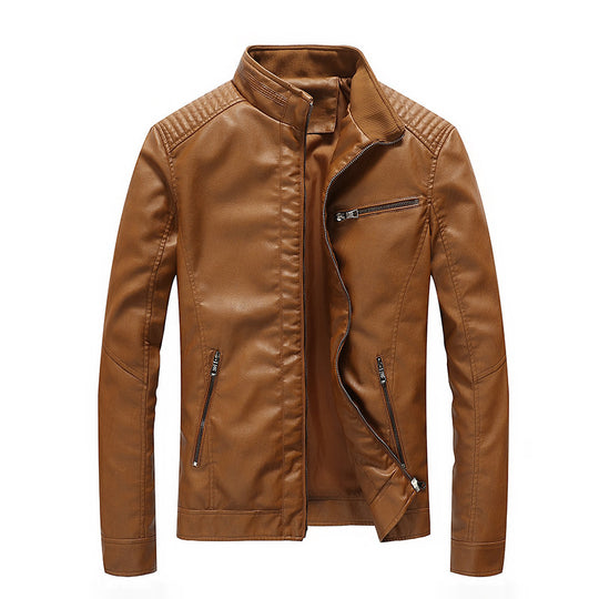 Herren Lederimitat-Bikerjacke mit Stehkragen und Schultersteppungen Shop Nory