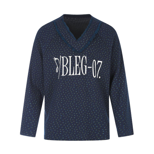Damen Feinstruktur V‑Ausschnitt Strickpullover mit Rüschenkragen Shop Nory