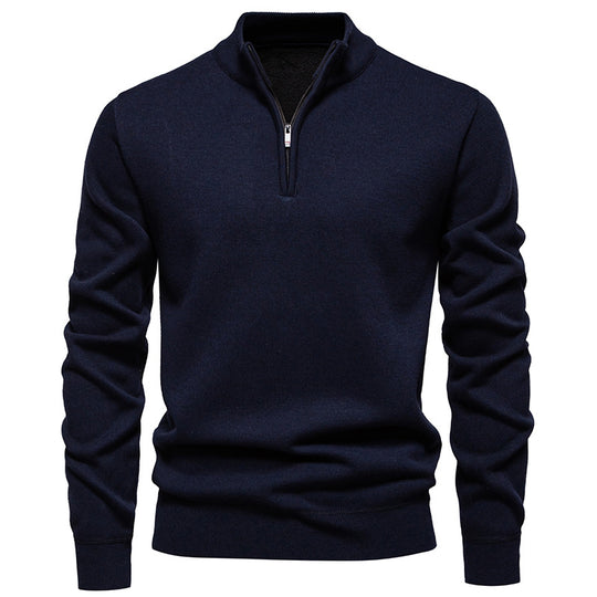 Herren Feiner Halbzip‑Mockneck‑Pullover aus Baumwollmix mit geripptem Kragen und Saum Shop Nory