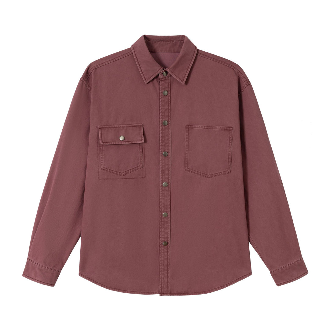 Damen Oversize Hemdjacke im Shacket‑Stil aus gewaschenem Baumwolltwill mit Druckknopfverschluss Shop Nory