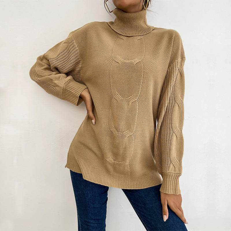 Damen Rollkragenpullover mit Zopfmuster und Oversize-Silhouette Shop Nory