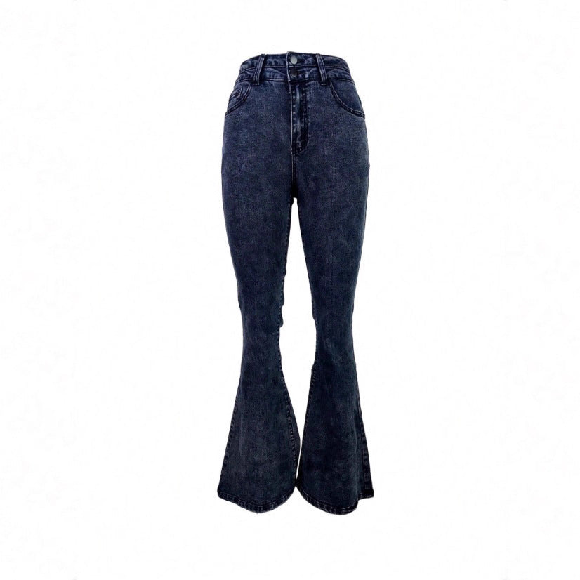 Damen Hochtaillierte verwaschene Flared-Jeans mit Doppelknopfbund und formendem Stretchschnitt Shop Nory