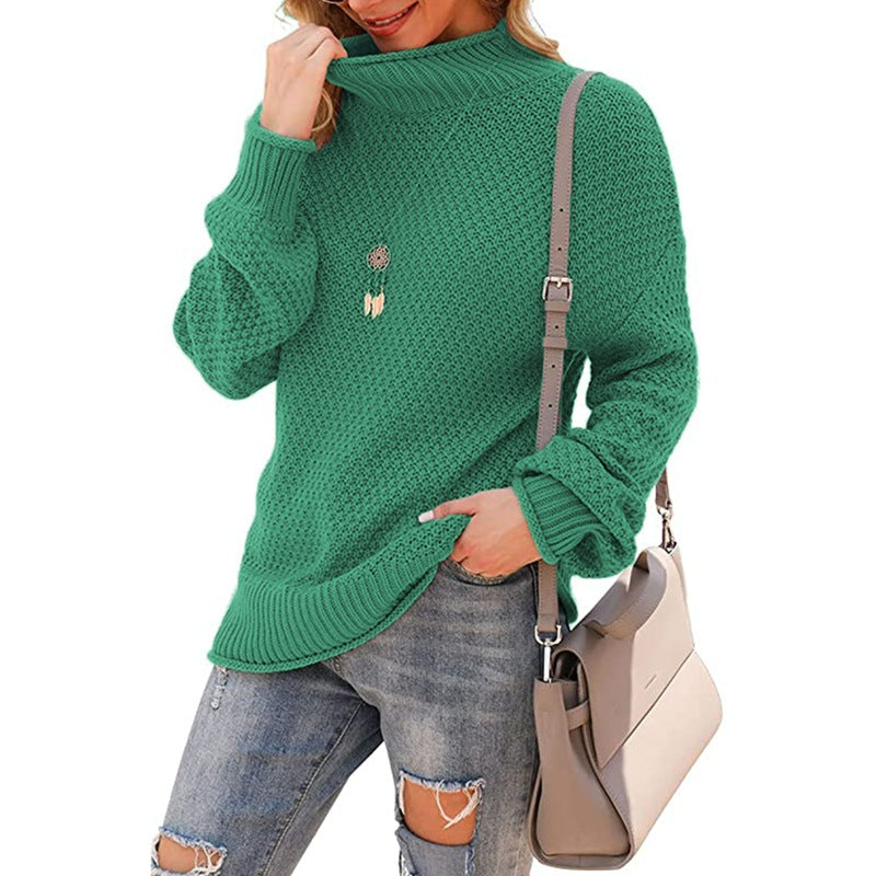 Damen Grobstrickpullover mit hohem Kragen und strukturierter Oberfläche