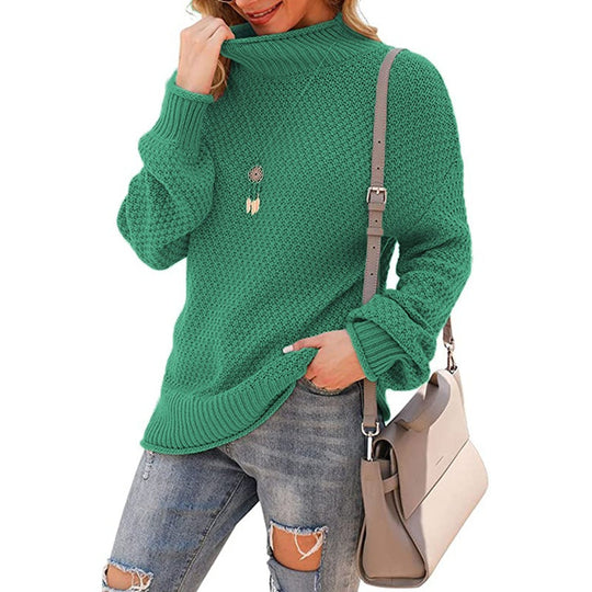 Damen Grobstrickpullover mit hohem Kragen und strukturierter Oberfläche