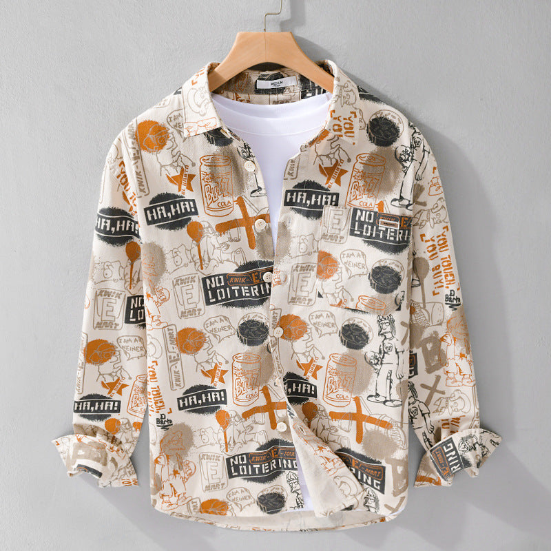 Herren Künstlerisches Grafik-Overshirt im Relaxed-Layering mit Allover-Sketchprint und Soft‑Touch‑Baumwollmix Shop Nory