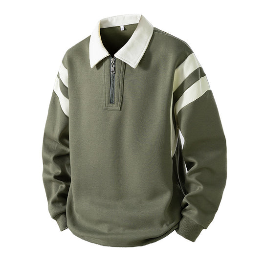 Herren Retro-Sportliches Rugby-Pulli mit halbhohem Reißverschluss und kontrastierendem Hemdkragen Shop Nory