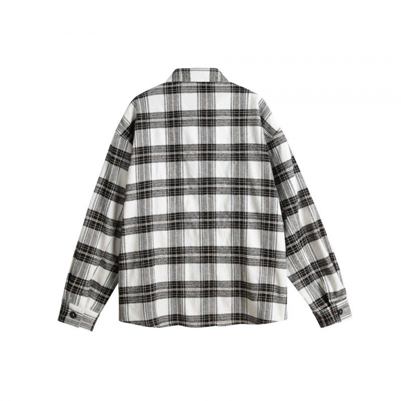 Unisex Boxy-Overshirt aus gebürsteter Baumwollmischung mit Karomuster und kontrastierenden Zopfpaneelen Shop Nory