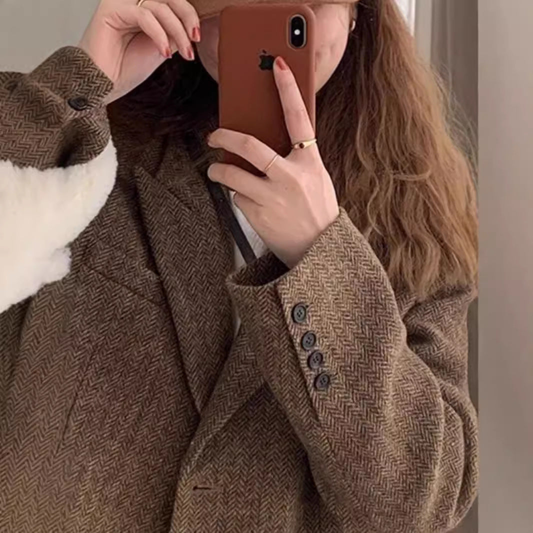 Damen Modischer Tweedblazer Shop Nory