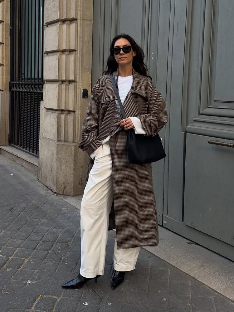 Damen Oversize Mantel im Glencheck mit weitem Revers und fallender Schulterpartie Shop Nory