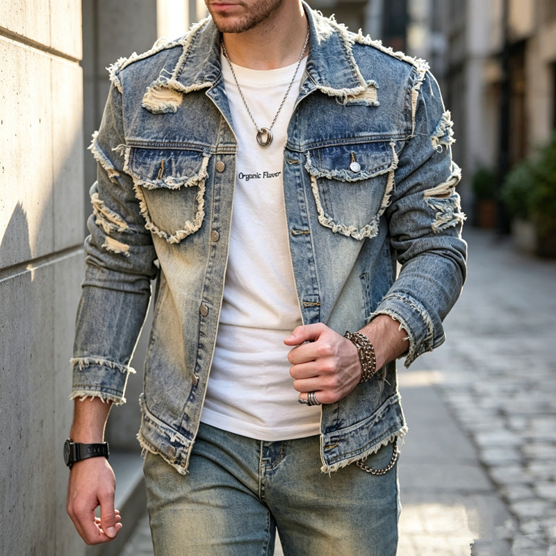 Herren Stylische Destroyed Jeansjacke Shop Nory