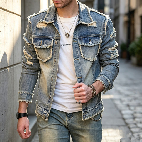 Herren Stylische Destroyed Jeansjacke Shop Nory
