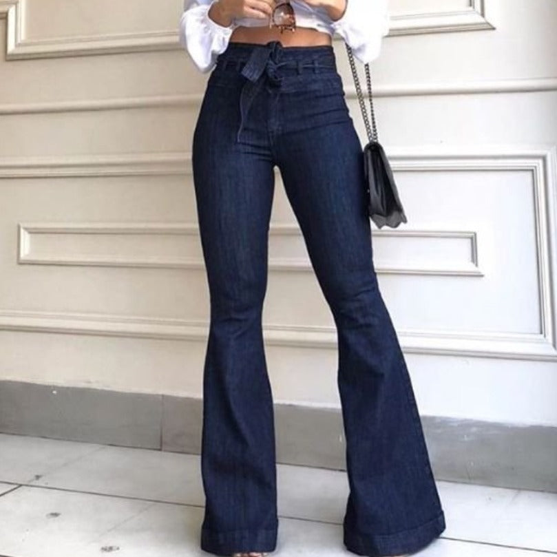 Damen Schlagjeans mit hoch tailliertem Bund