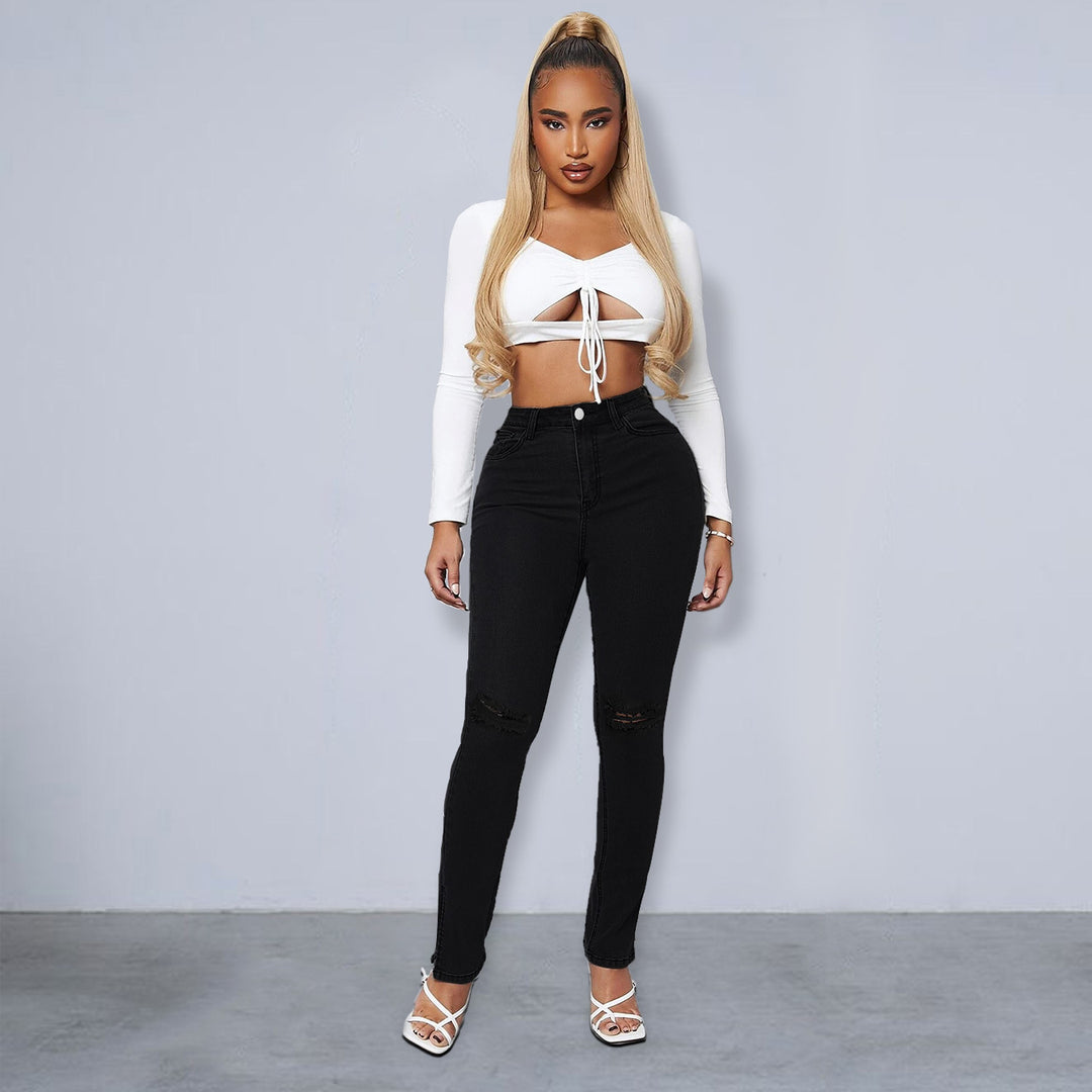 Damen Sculpting High-Waist Skinny-Jeans mit Knie-Slits und Knöchel-Reißverschluss Shop Nory