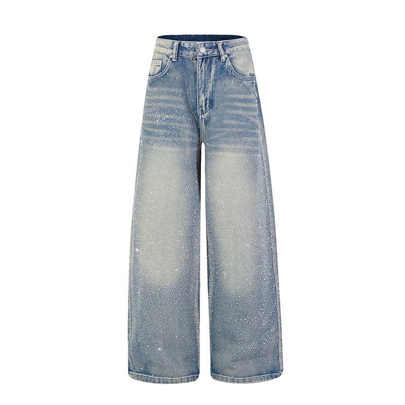 Damen Weite hochgeschnittene Palazzo-Jeans mit Glitzereffekt und Used-Waschung Shop Nory