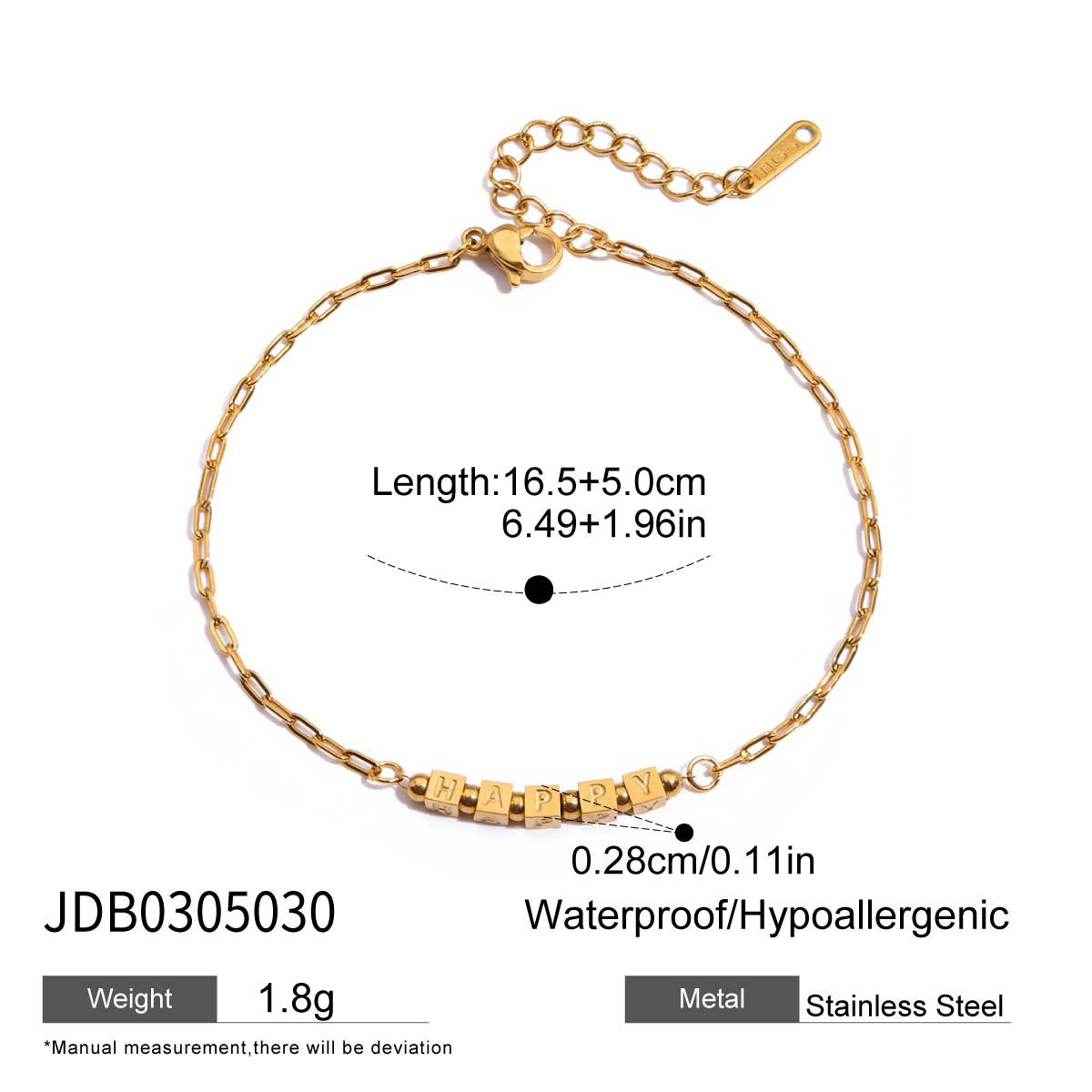 Damen Armband mit personalisierbarem "HAPPY" Anhänger aus hypoallergenem Edelstahl Shop Nory