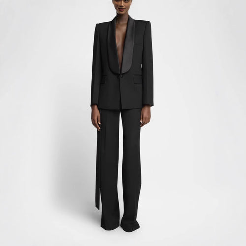 Damen Elegantes Smokingset mit Satin-Schalkragen und weitem Palazzohosen-Schnitt Shop Nory
