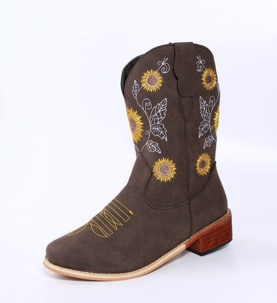 Damen Western-Stiefel mit bestickten Sonnenblumen und komfortablem Blockabsatz Shop Nory