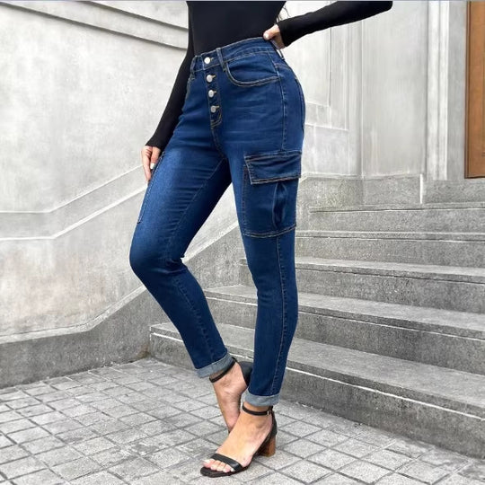 Damen Taillenformende Slim-Cargo-Jeans mit dekorischer Knopfleiste Shop Nory
