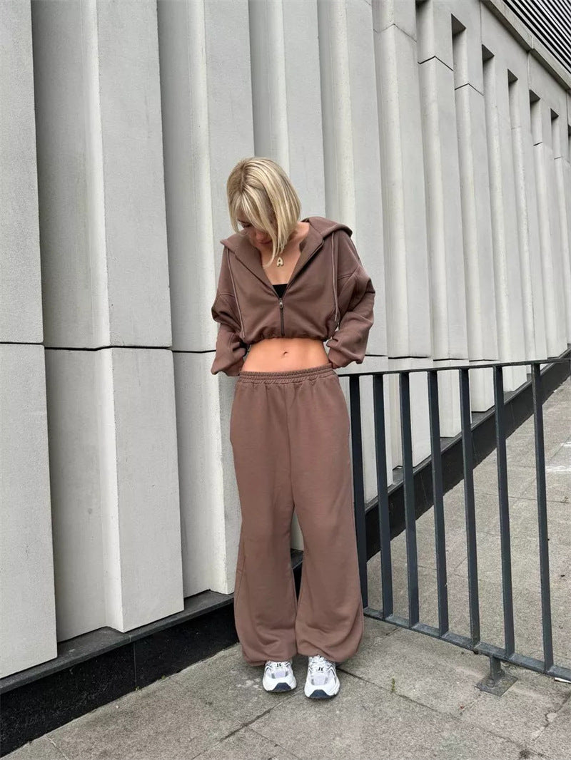 Damen cropped Kapuzenzipper mit Ballonärmeln und elastischem Saum Shop Nory