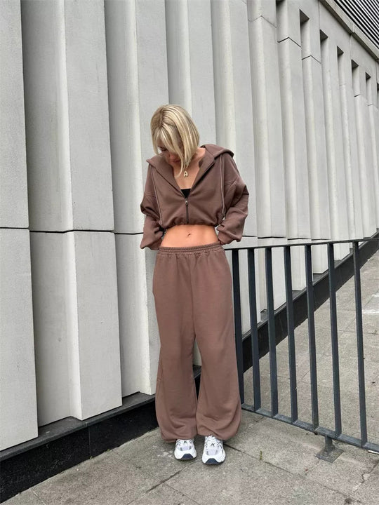 Damen cropped Kapuzenzipper mit Ballonärmeln und elastischem Saum Shop Nory