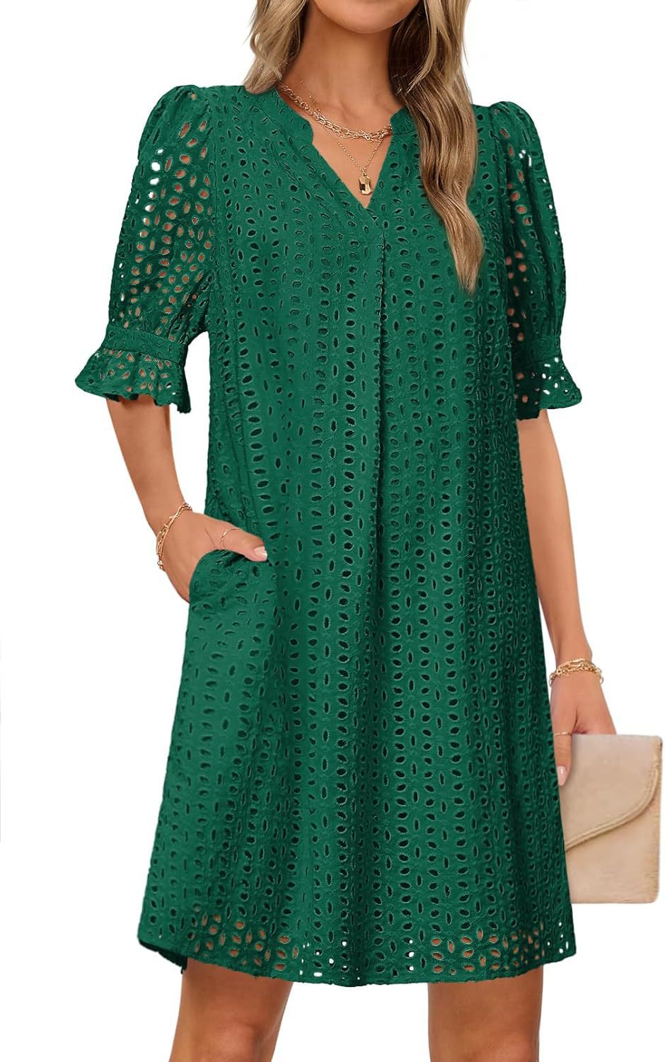 Damen luftiges Blumenkleid mit eleganten Lochdetails