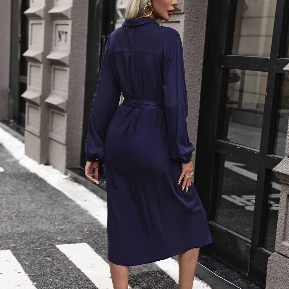 Damen Midikleid im Hemdblusenstil mit Bindegürtel, verdeckter Knopfleiste und hohem Beinschlitz Shop Nory