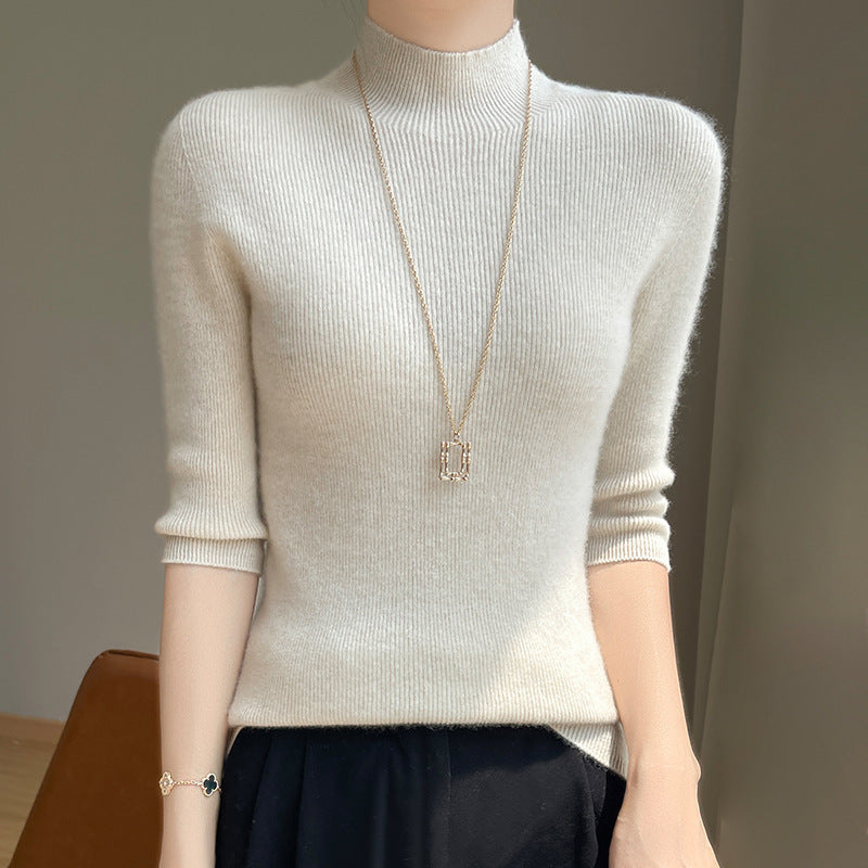 Damen Kurzarm-Mockneck-Pullover mit flauschiger Angora‑Optik Shop Nory