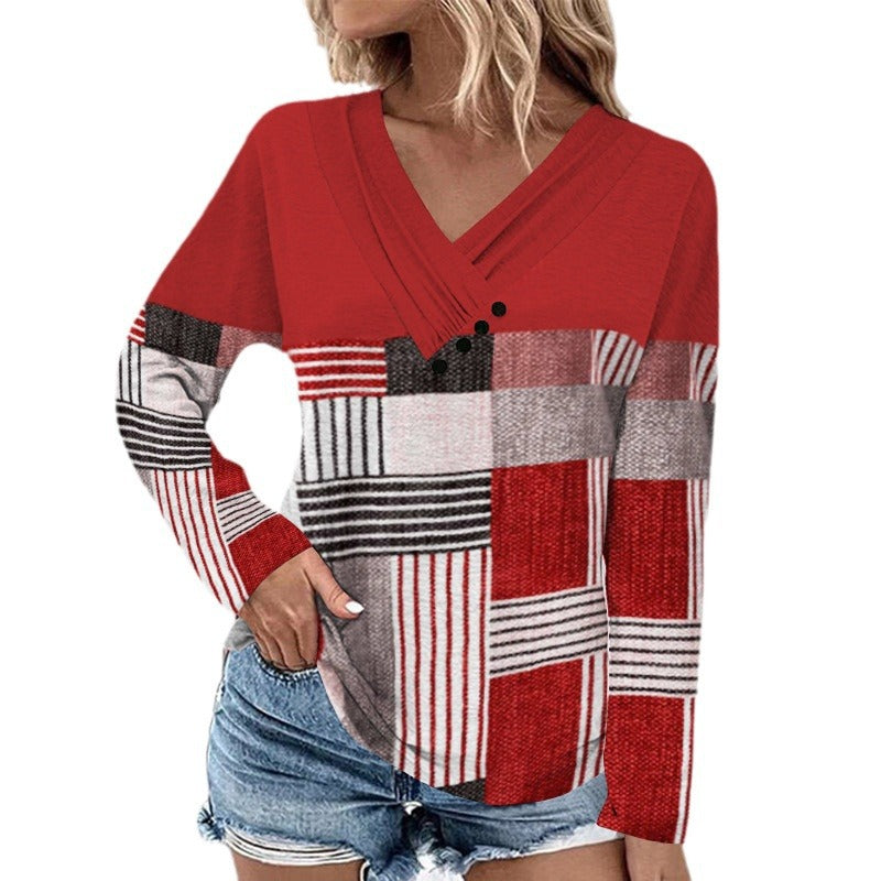 Damen Gerippter V-Ausschnitt Pullover mit Farbverlauf, Zierknöpfen und legerer Passform Shop Nory