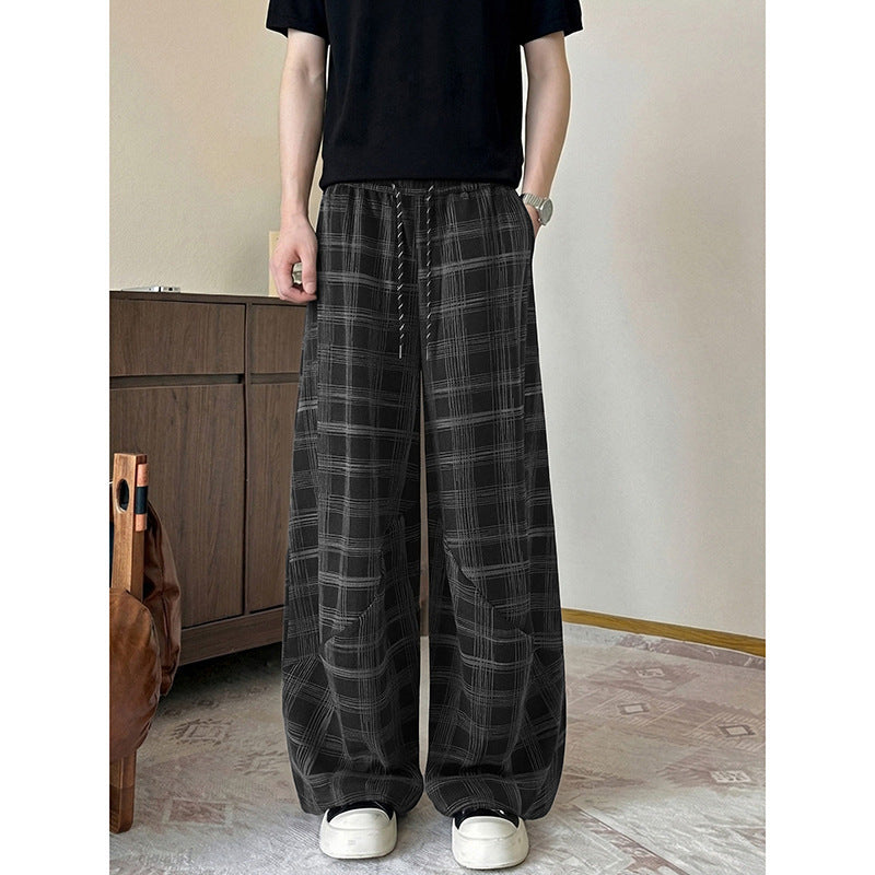 Herren weite karierte Lounge-Hose mit elastischem Bund und Tunnelzug Shop Nory