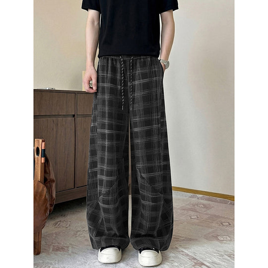 Herren weite karierte Lounge-Hose mit elastischem Bund und Tunnelzug Shop Nory