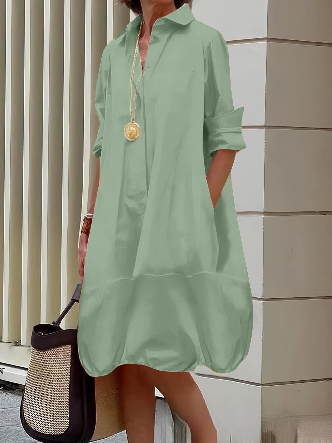 Damen Lässiges Hemdblusenkleid mit weit geschnittenem Saum ShopNory