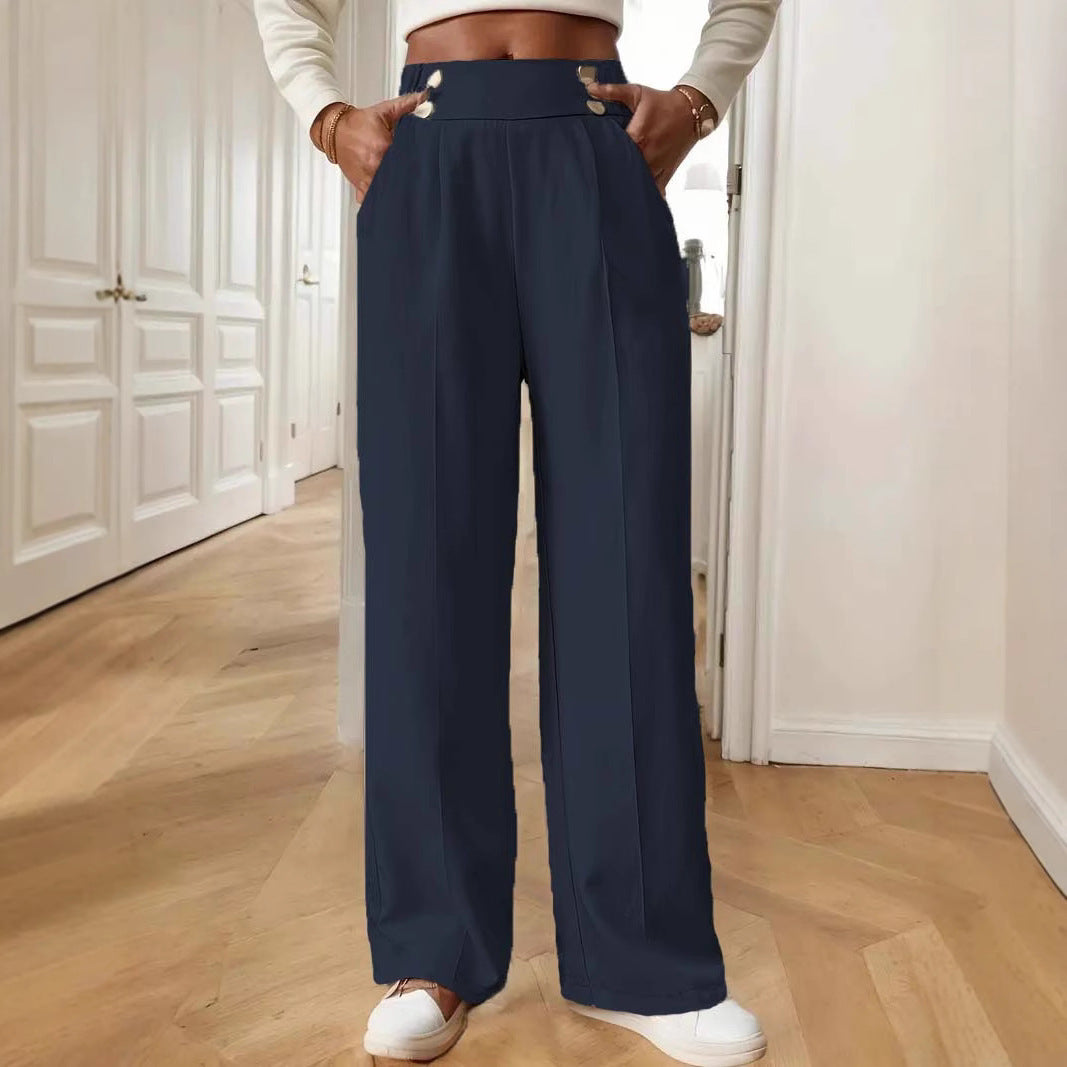 Damen Hochtaillierte weite Marlene-Hose mit Zierknopf-Bund und Bügelfalte Shop Nory