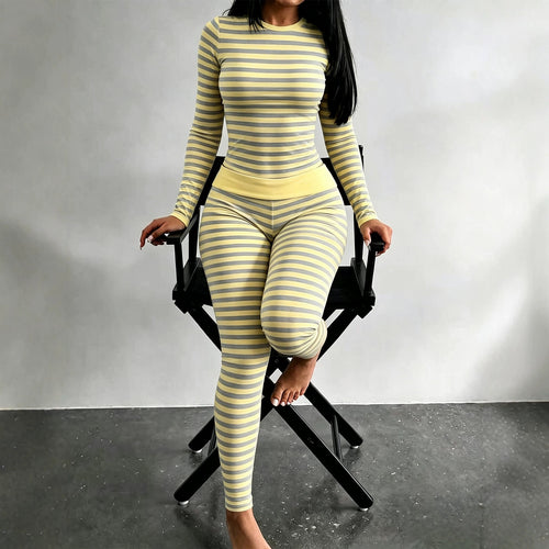 Damen Figurschmeichelndes Stretch-Lounge-Set mit Langarmtop und taillenhoher Leggings Shop Nory