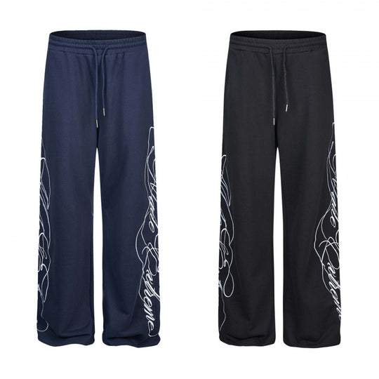 Damen Weite Jersey-Hose mit Kordelzug, seitlichem Line-Art Print und Relaxed-Fit Shop Nory