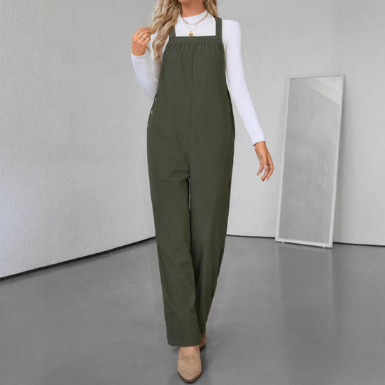 Damen Cord‑Latzhose mit weitem Bein, Brustlatz und seitlicher Knopfleiste Shop Nory