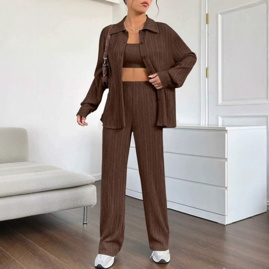 Damen Elegantes Set aus gestreifter Bluse und lockerer Hose