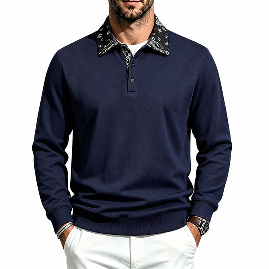 Herren Langarm-Polo aus Baumwollmischung mit kontrastierendem Hemdkragen Shop Nory